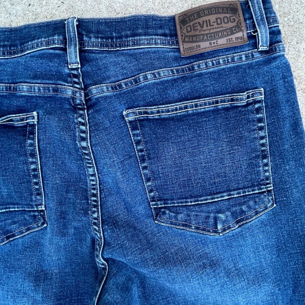 Devil-Dog Dungarees Mens Relaxed Bootcut Jeans Dark Wash Blue 36x30 - Picture 2 of 7